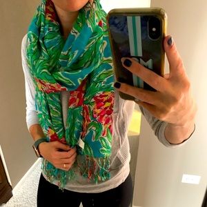 Lilly Pulitzer Pashmina Wrap Scarf Raspberry Pineapple Multi Color Silk Cashmere